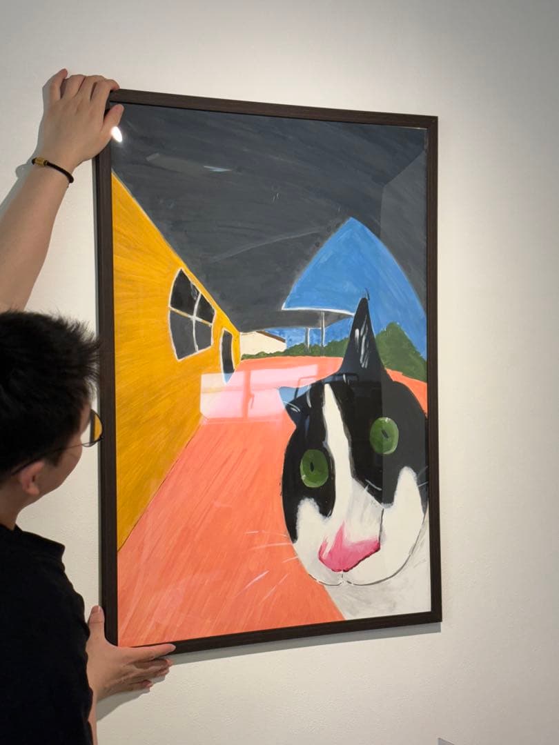 オブジェ アート 芸術 美術 壁掛け 手描き 原画 1点もの 大型 ねこ