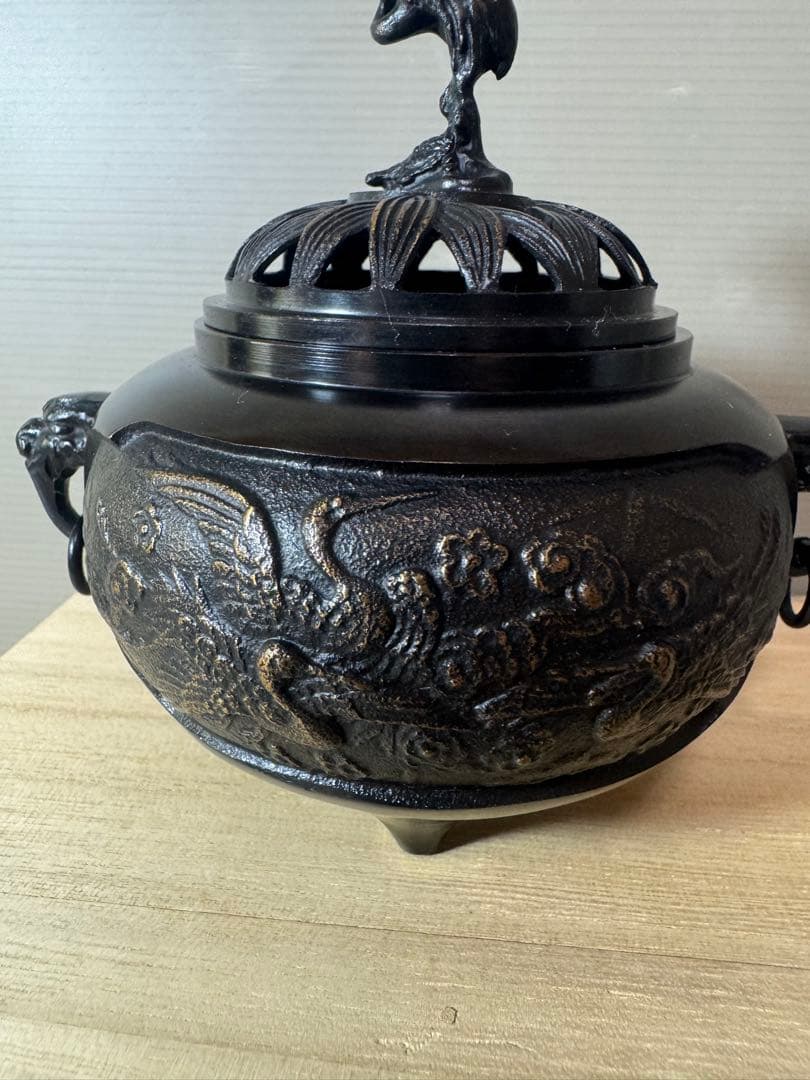 2851 銅製　鋳銅香炉　御香炉灰付き　未使用