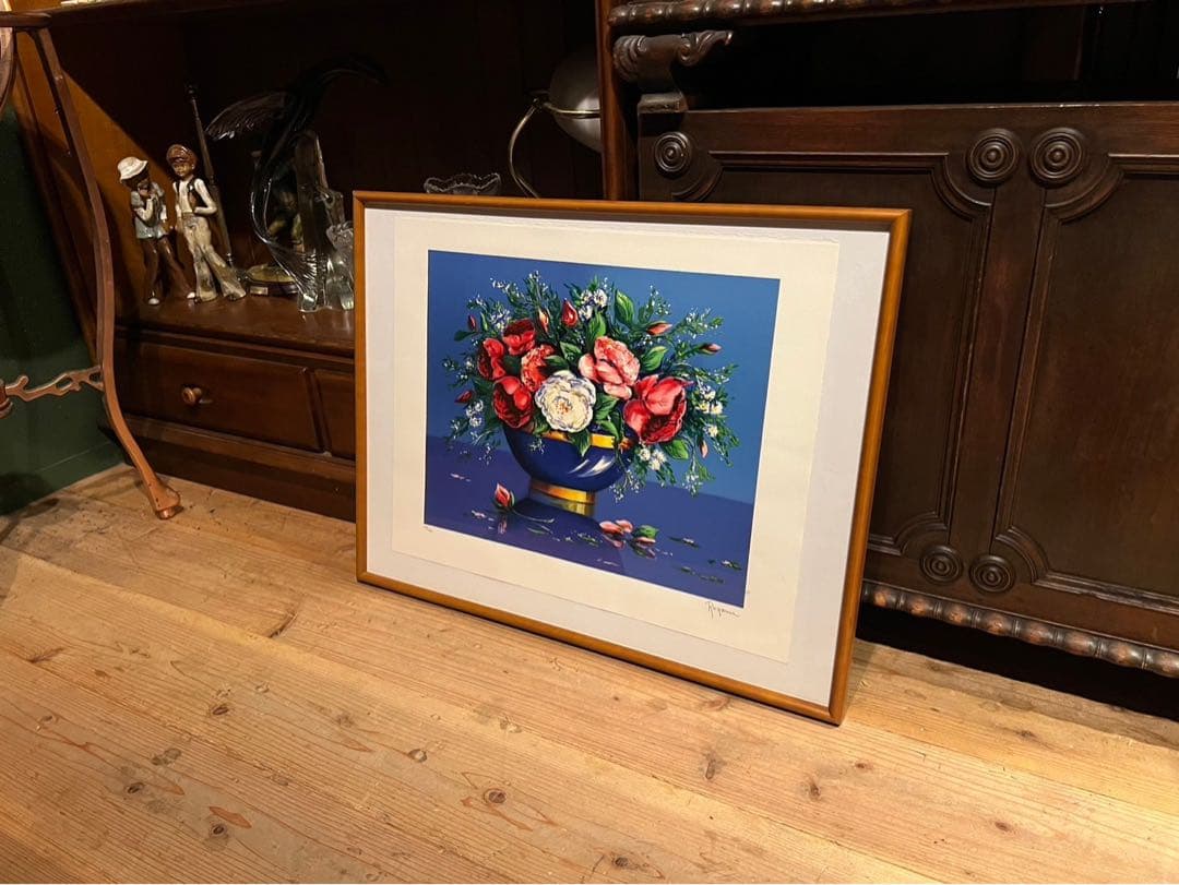 Alain Ragaru リトグラフ 額縁 インテリア 薔薇の盛花