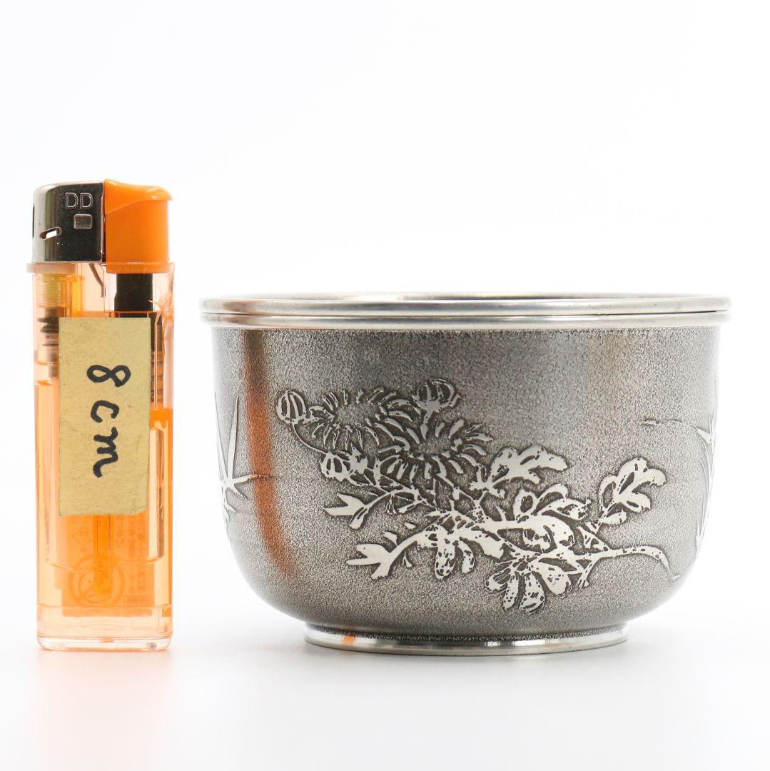 大丸精製 四君子文茶こぼし 七宝透蓋 錫製建水 煎茶道具 約288g　M257