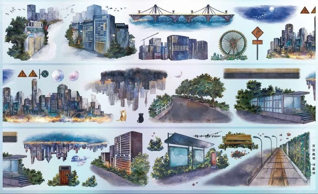 海外マスキングテープ巻売り 夜静灯昼 風景マスキングテープ人物マステ