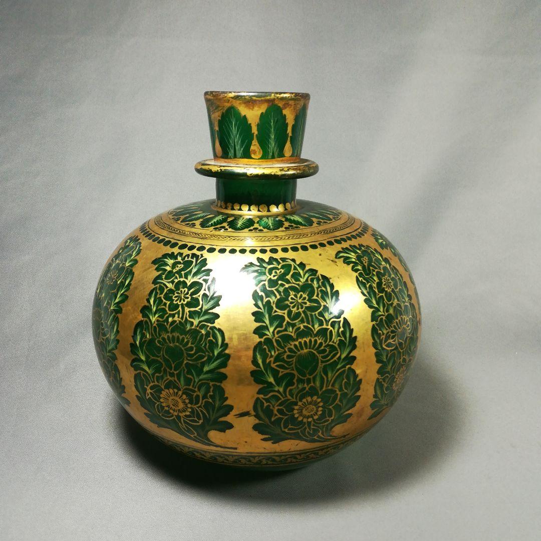 アンティーク　ムガールグラス　インド　エナメル装飾　壺　壷　花瓶