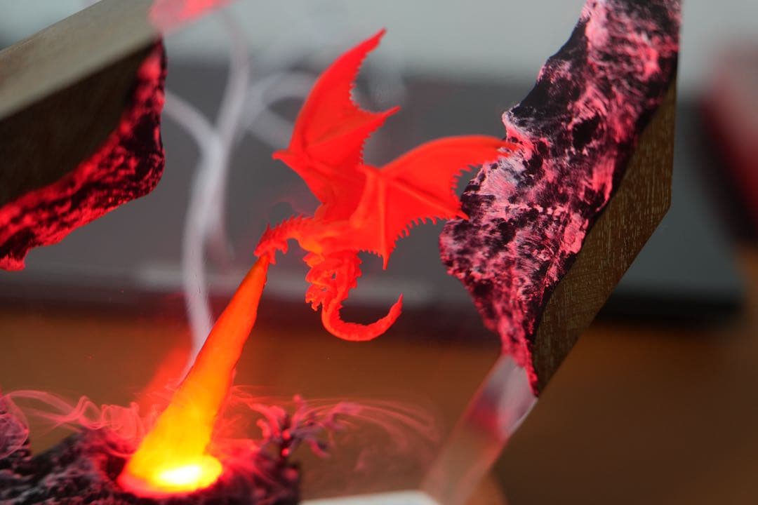 【在庫処分】ドラゴンの息吹 炎の城 レジンランプ 中世ファンタジー 騎士 冒険