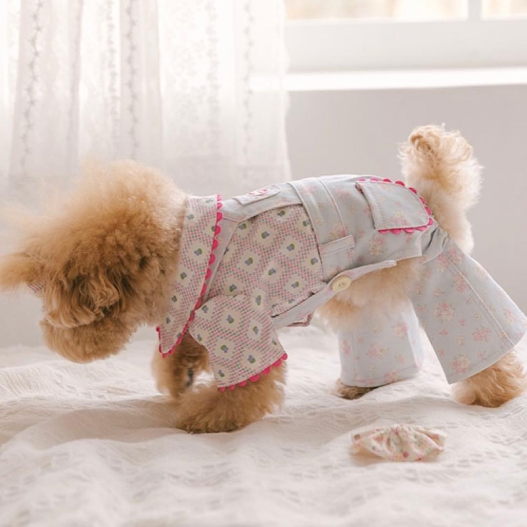 rolling pepe フローラル デニムサロペット ロンパース 花柄 ピンク