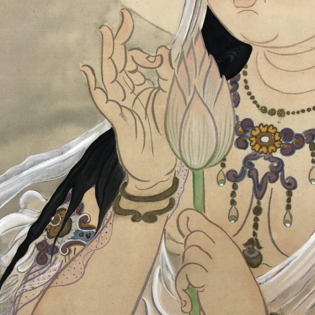 真作/龍平/観音図/人物図/布袋屋掛軸A-736