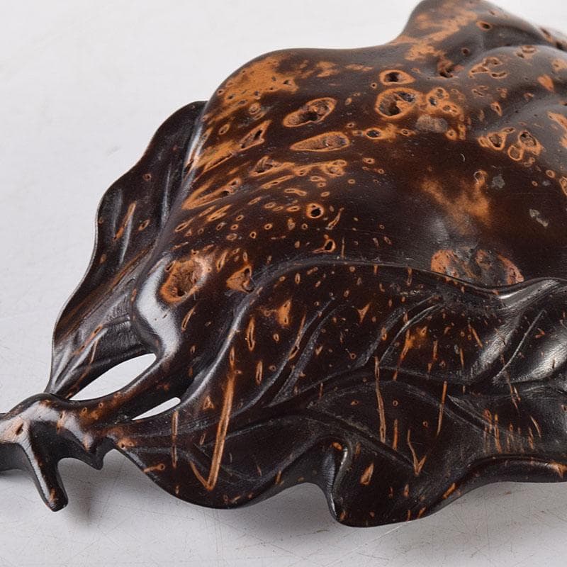 中国　書道具　唐木瘤木製　葉形　墨置　筆置　V　8033