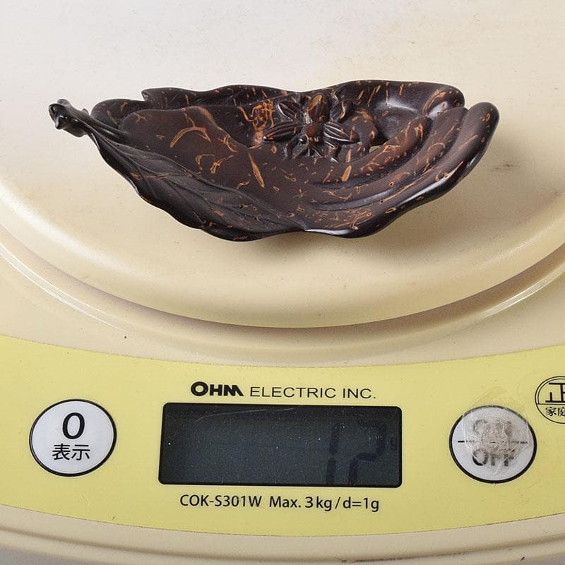 中国　書道具　唐木瘤木製　葉形　墨置　筆置　V　8033