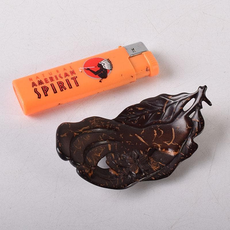 中国　書道具　唐木瘤木製　葉形　墨置　筆置　V　8033