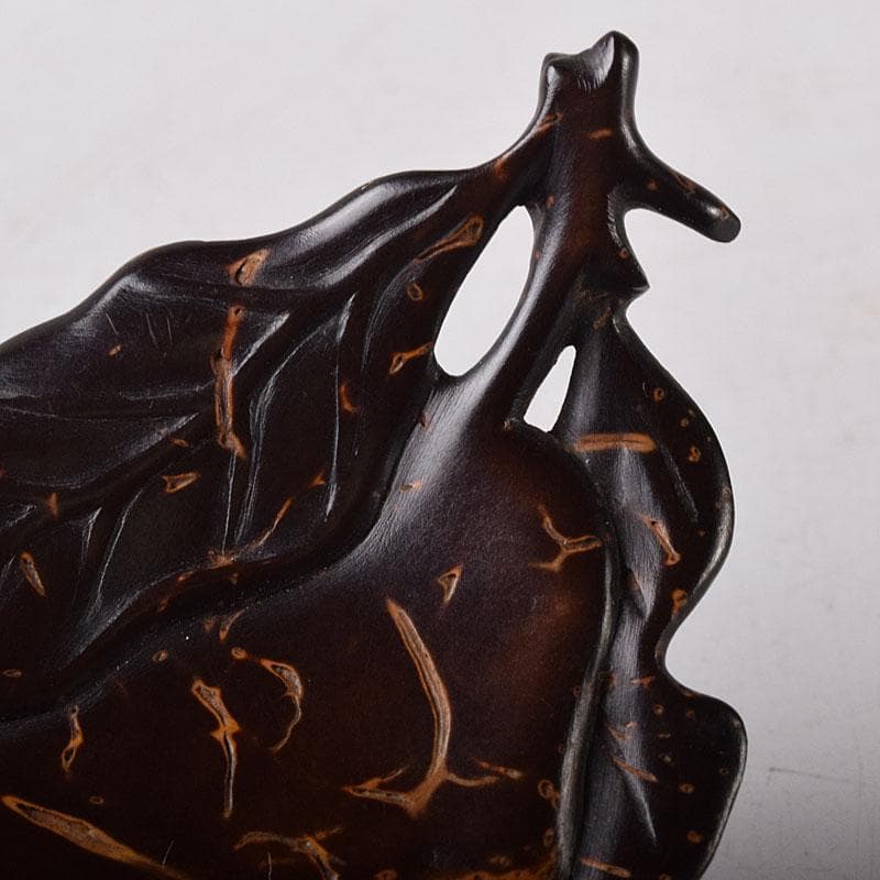 中国　書道具　唐木瘤木製　葉形　墨置　筆置　V　8033