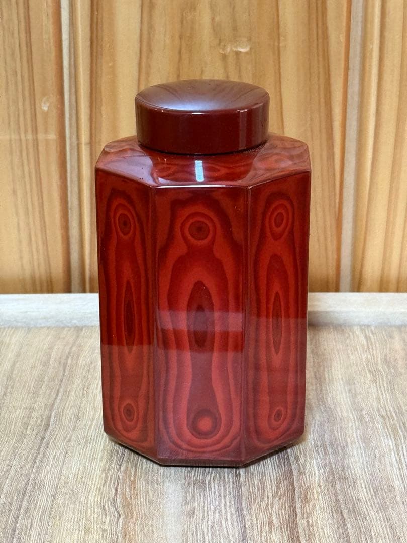 村上堆朱　乾漆　茶筒　渡辺隆作