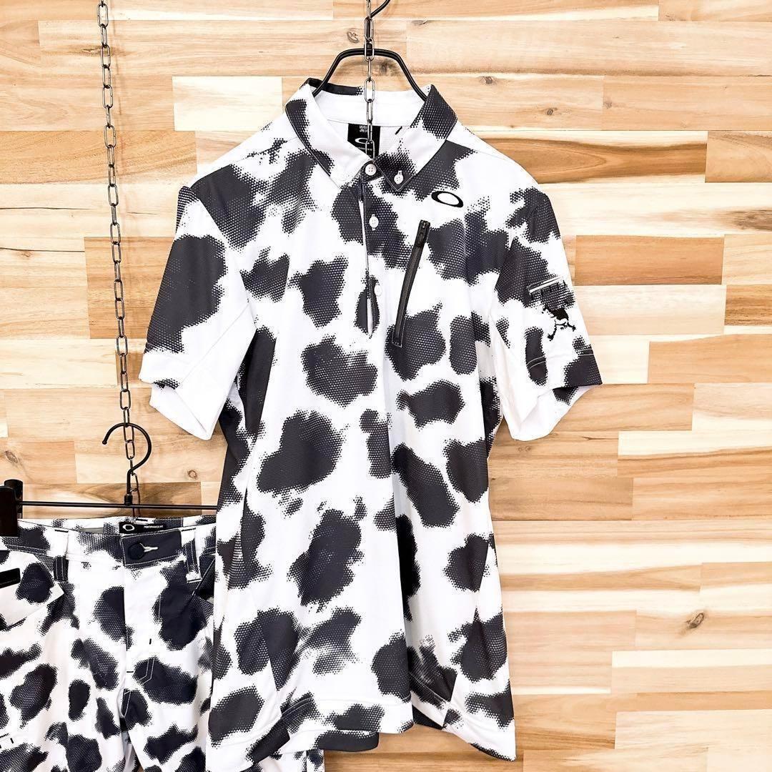 レア/廃番【オークリー】斑模様 デザイン ゴルフ セットアップ 上下 白×グレー