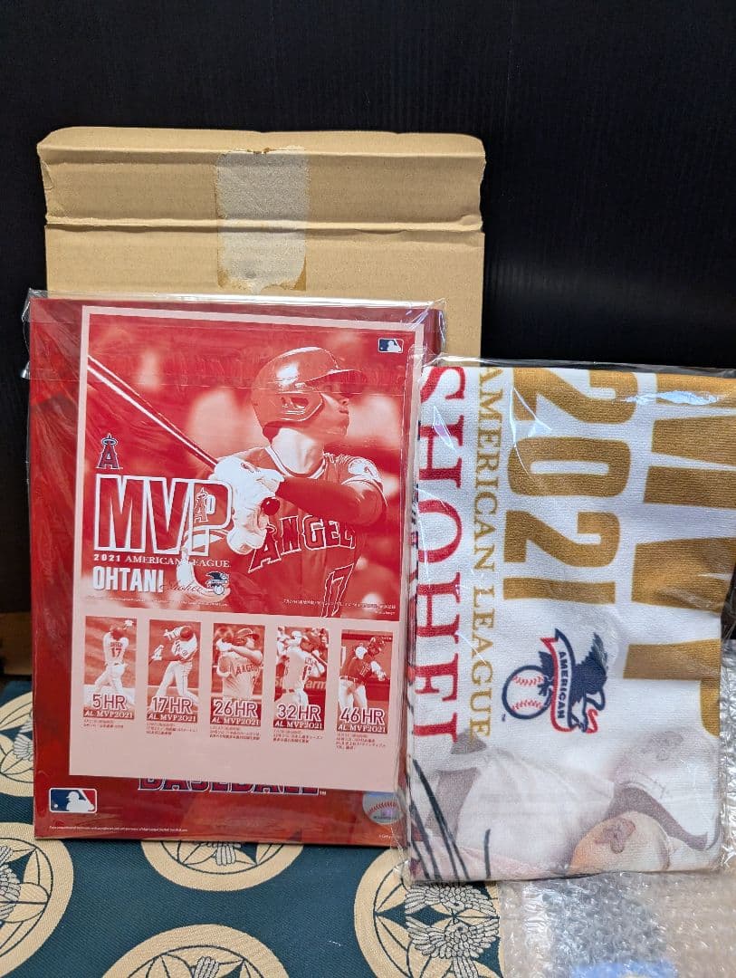 大谷翔平タオルMVP受賞記念品サインハガキセット、