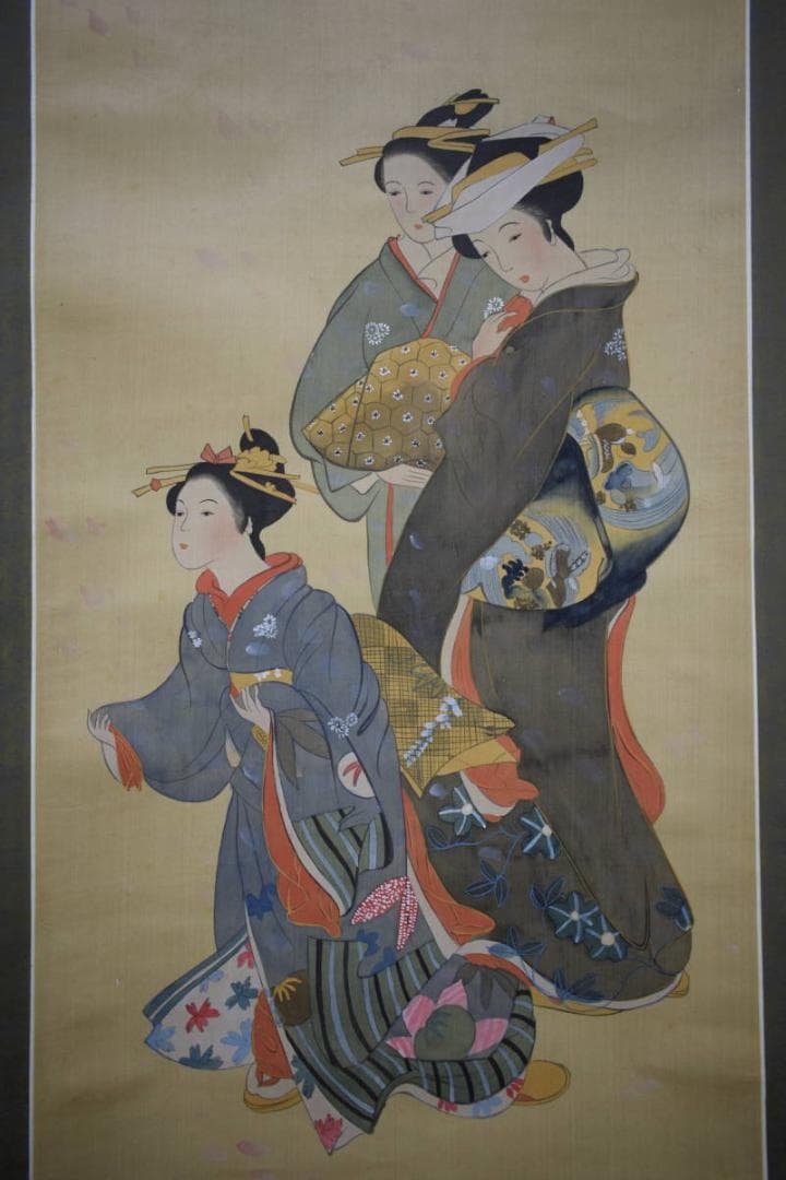 不詳/作者不詳/桜散る美人画/布袋屋掛軸HH-619