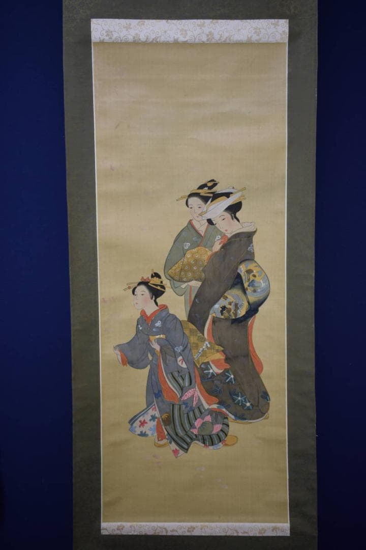 不詳/作者不詳/桜散る美人画/布袋屋掛軸HH-619