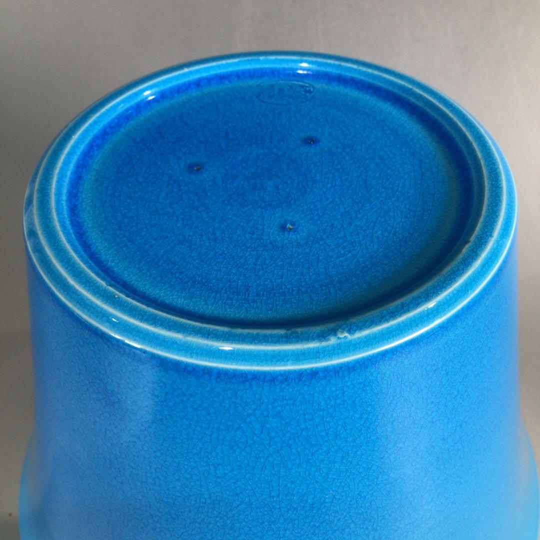 Ｐ３５４　水指　『御室窯造』『浅黄交趾』『末広水指』　共箱　茶道具