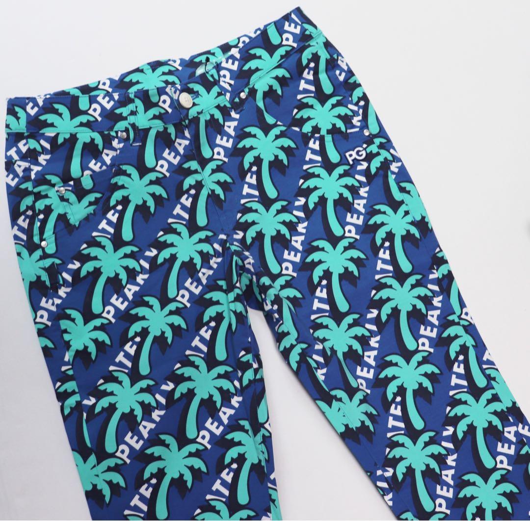 《パーリーゲイツ》新品 パームツリー総柄 ストレッチゴルフパンツ 2(W77)
