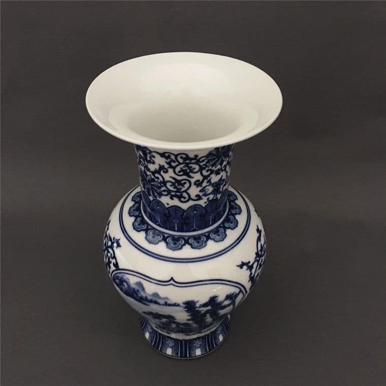 清三代鯖山水図花觚 景徳鎮 陶磁器 書斎の 装飾品 工芸品 美術品 置物