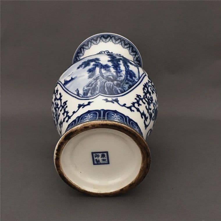 清三代鯖山水図花觚 景徳鎮 陶磁器 書斎の 装飾品 工芸品 美術品 置物