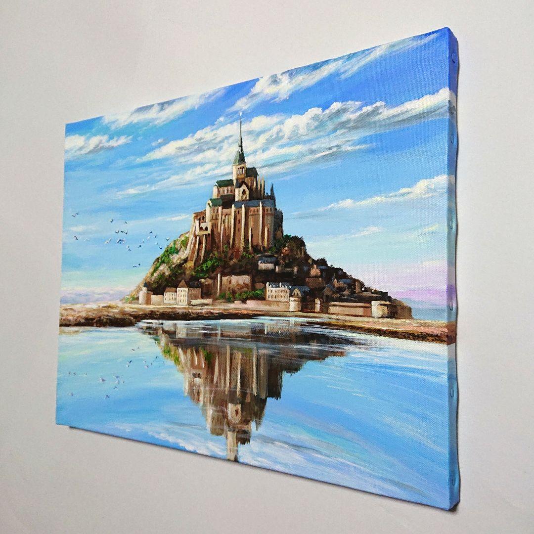 【モンサンミッシェル】アクリル画 F6 風景画 絵画