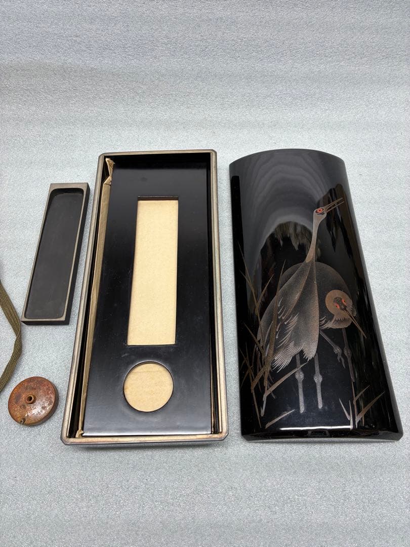 平安　象彦　西村彦兵衛　鶴蒔繪　硯筥　漆工芸　書道具　古美術
