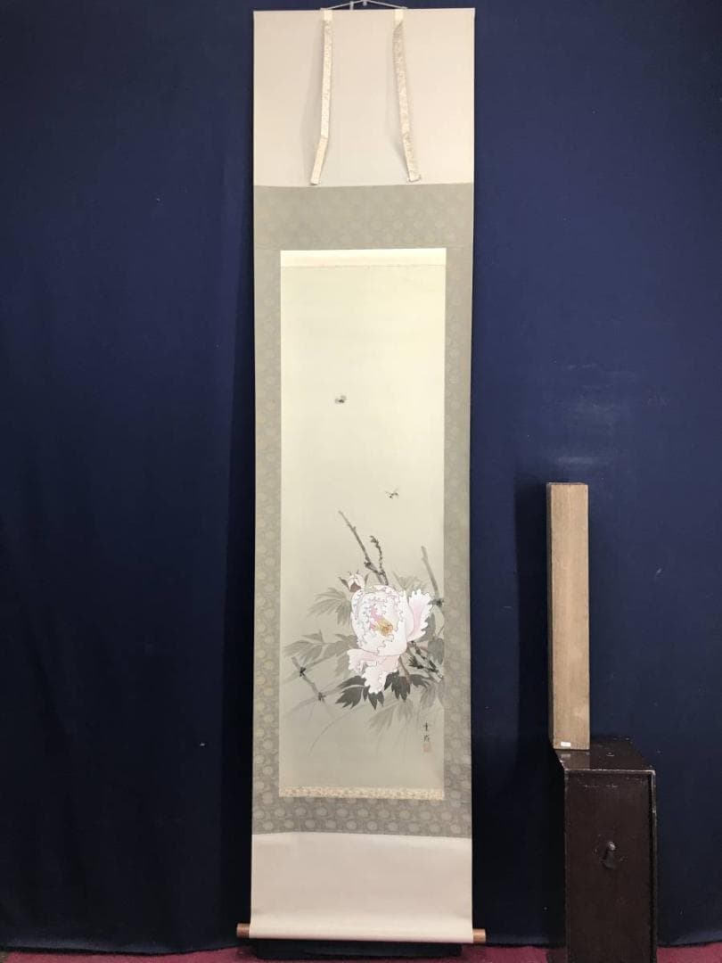 【真作】赤松雲嶺/牡丹に蜂図/花鳥図/花図/掛軸/名家伝来/AD-101