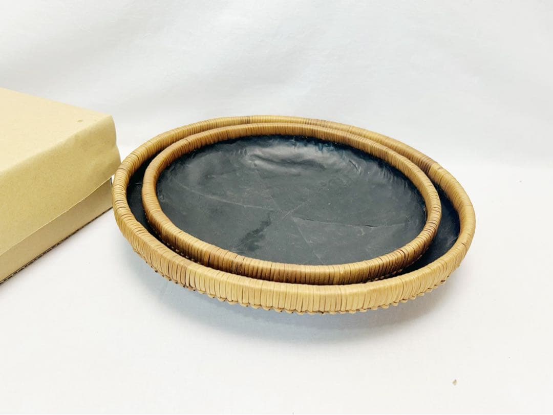 ほぼ未使用 茶道具 丸浅形 サイロ 炭斗 一双 竹網代 宗全好写し 炉風炉 紙箱