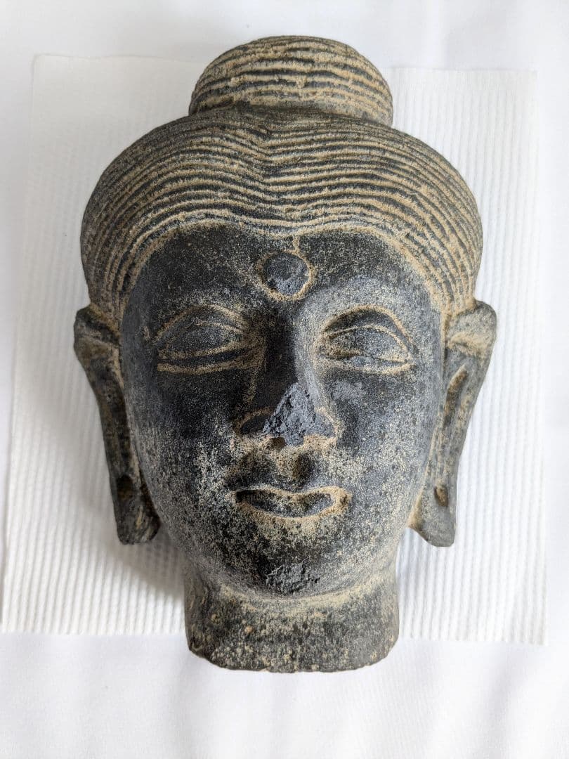 石製仏像頭部 彫刻オブジェ 中国古美術