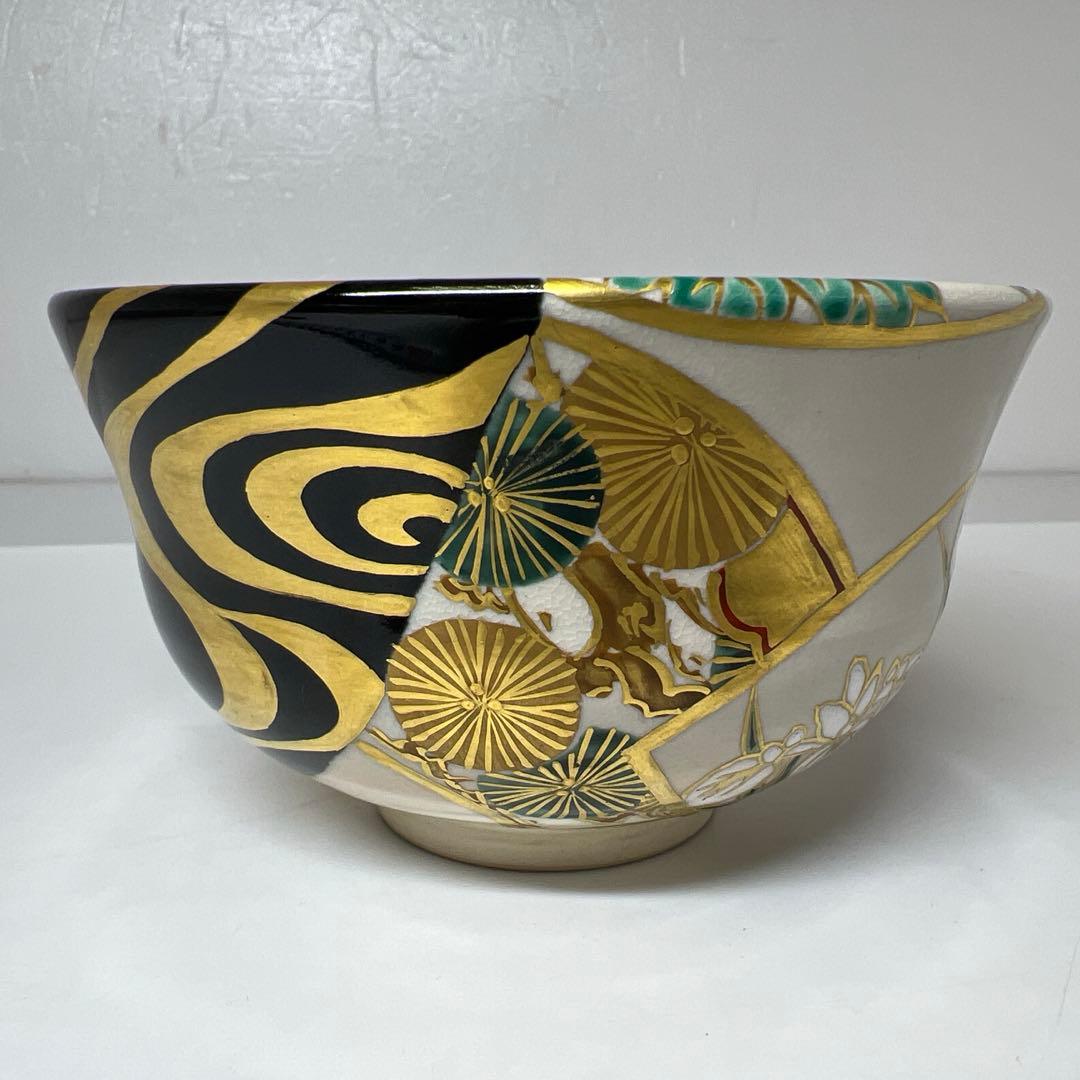 宮川香雲　龍谷焼　極彩色　茶碗　共箱　口径12.7cm 東K8-0207☆2F