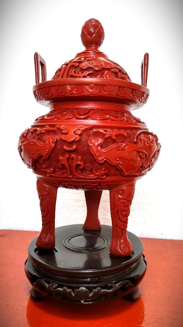 中国古玩　堆朱　ついしゅ　香炉