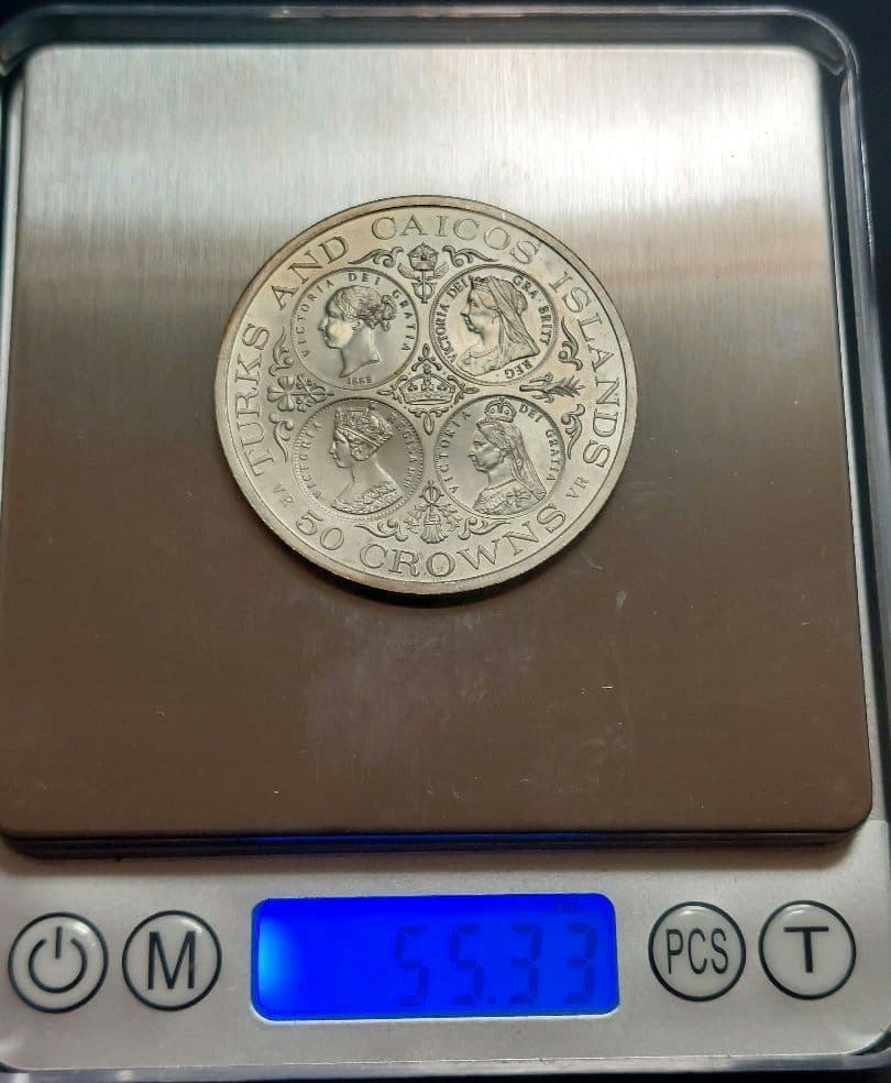 タークス・カイコス諸島 エリザベス二世 50クラウン銀貨 1976年