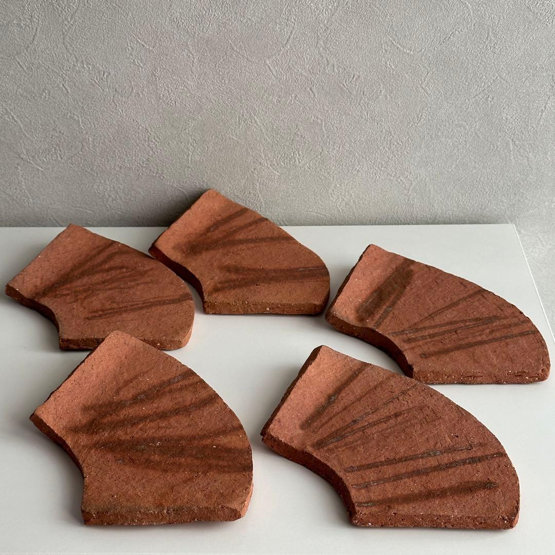 各見政峯 備前 皿 緋襷 扇面皿 5枚 共箱