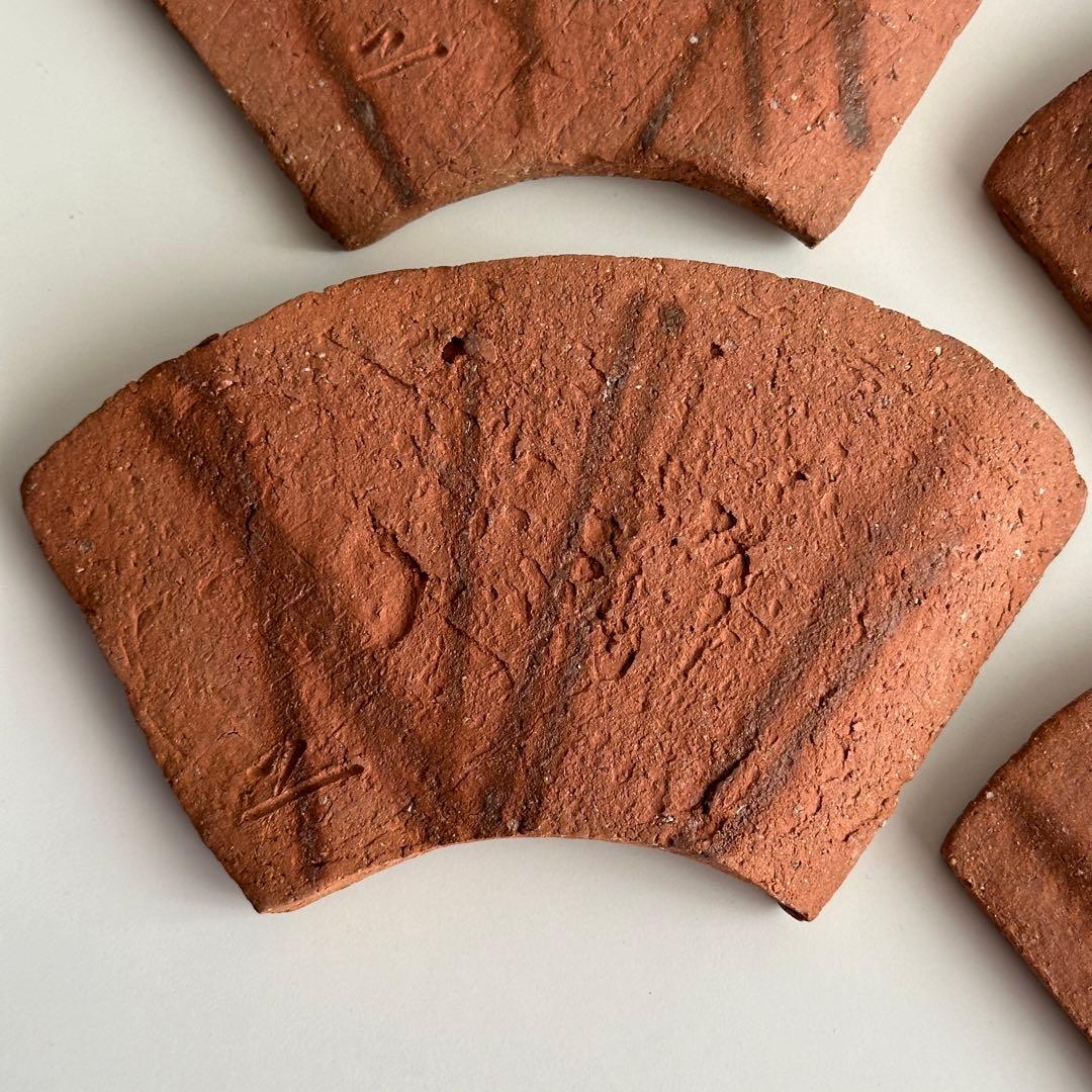 各見政峯 備前 皿 緋襷 扇面皿 5枚 共箱