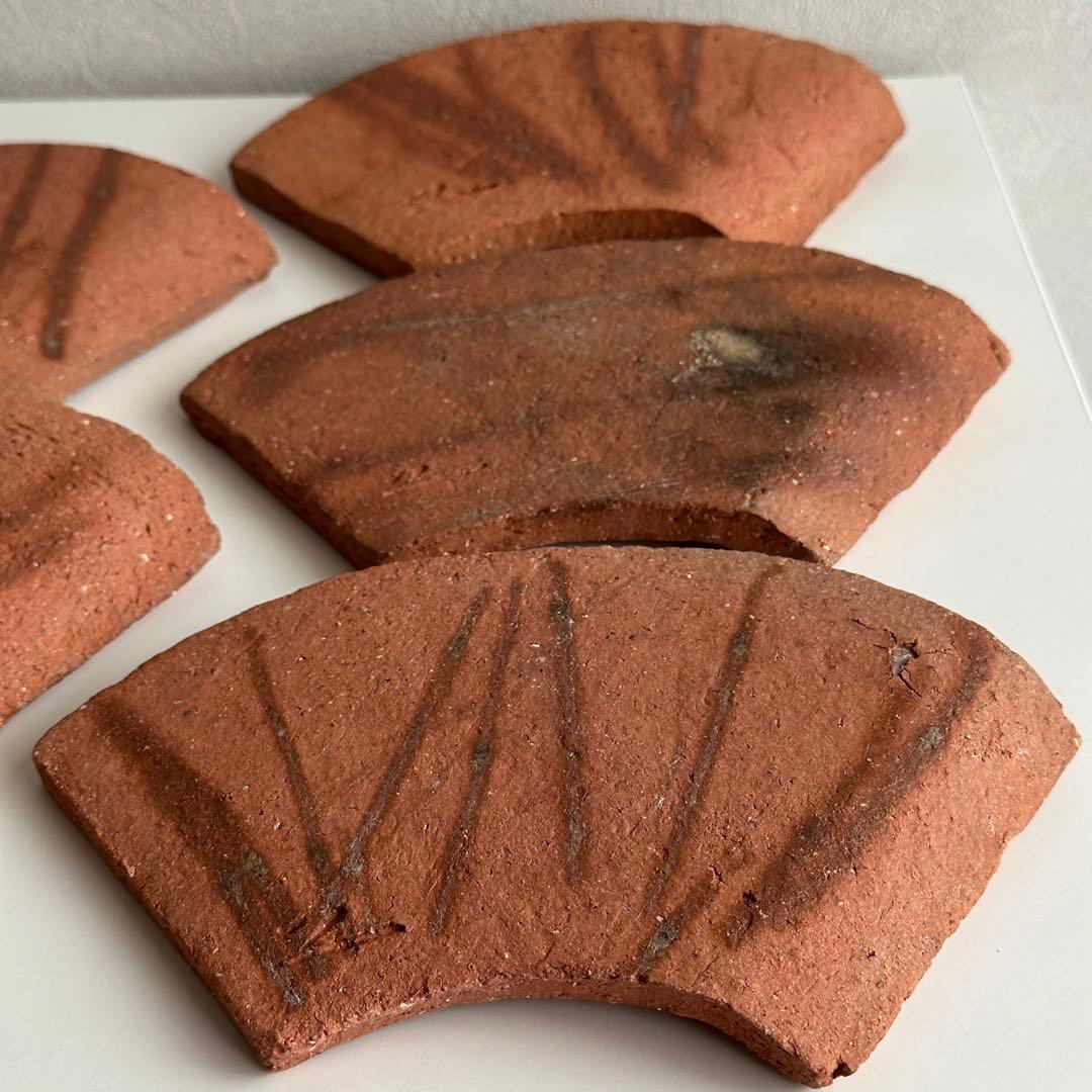 各見政峯 備前 皿 緋襷 扇面皿 5枚 共箱