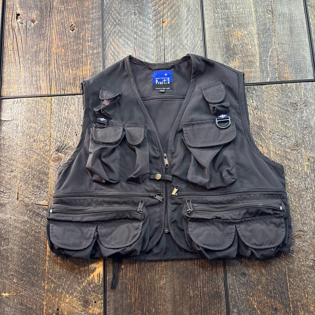 古着　フィッシングベスト　ブラック　フライベスト　多ポケット L アウトドア