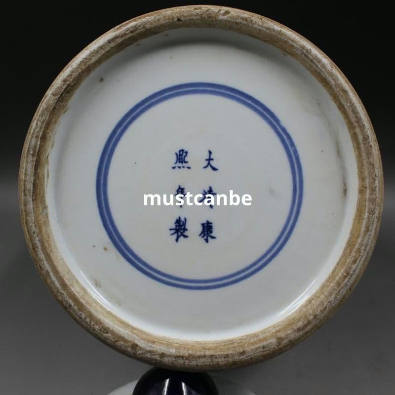 清康煕青花鳳凰牡丹将軍缶 景徳鎮 陶磁器 装飾品 現代工芸品 美術品 置物