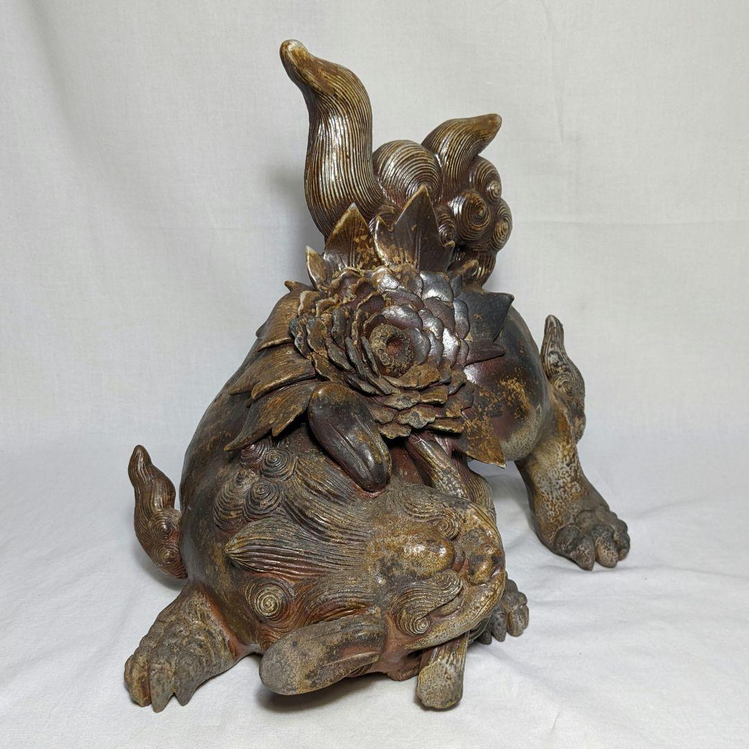 藤原陶臣 備前焼 牡丹獅子 置物 工芸品 厄除け 魔除け インテリア 縁起物
