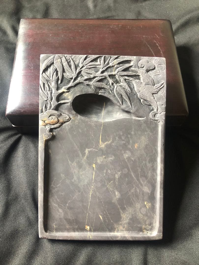 すずり 端溪硯 老坑 水巖 花鳥文 金綫 五彩飣 エン脂書道用品 端渓硯 文房具