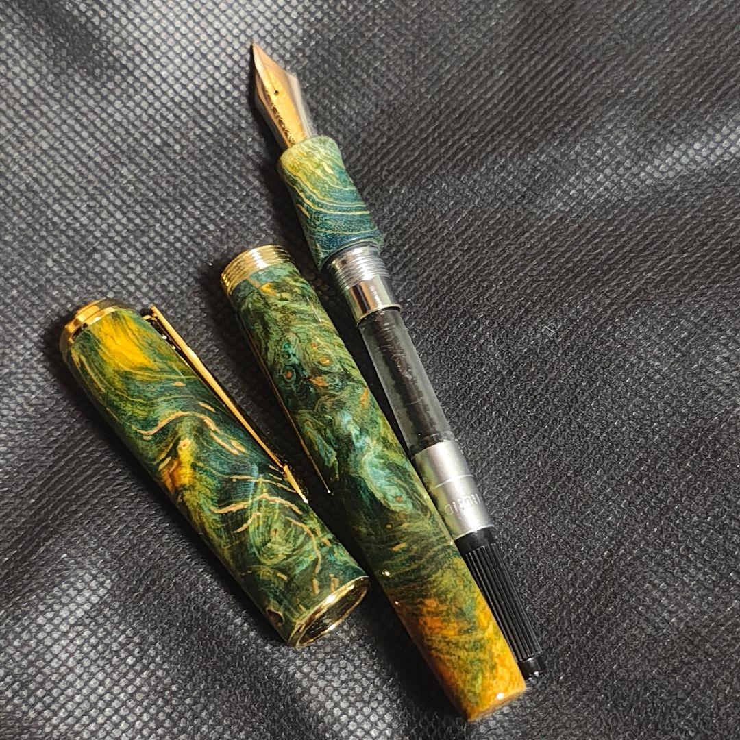 hongdian 木軸 万年筆 長刀研ぎ調ペン先換装 NMF グリーン