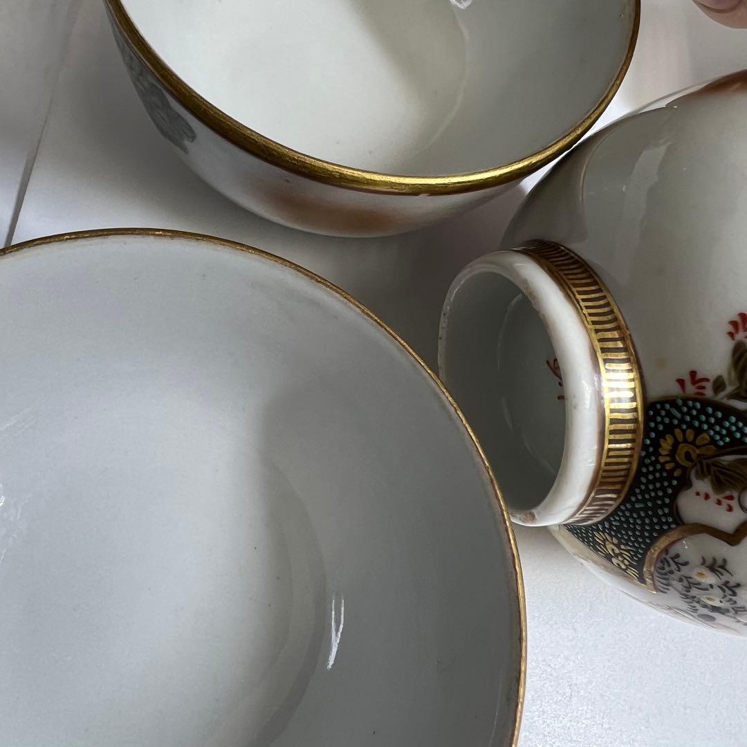 明治時代　九谷焼　上手青粒金襴手　煎茶器セット　東K8-0111☆2F タカサ