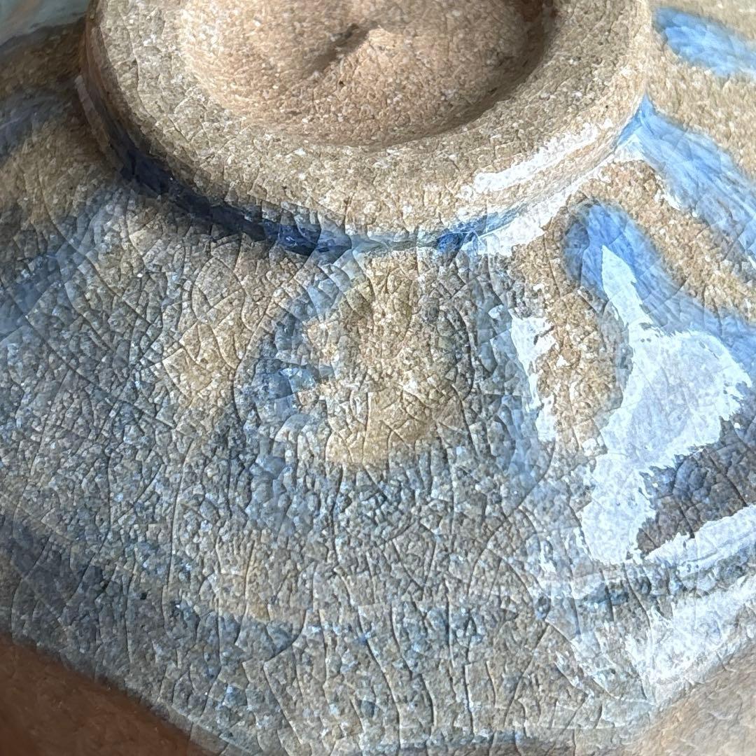 「藍彩茶碗」楽焼 三代 昭楽造 抹茶碗 茶道具 共箱（169Dc)