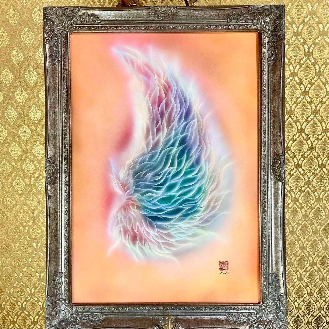 最強開運日特価【大型エナジーアート】大天使ミカエルの羽 虹チャクラカラー額縁付