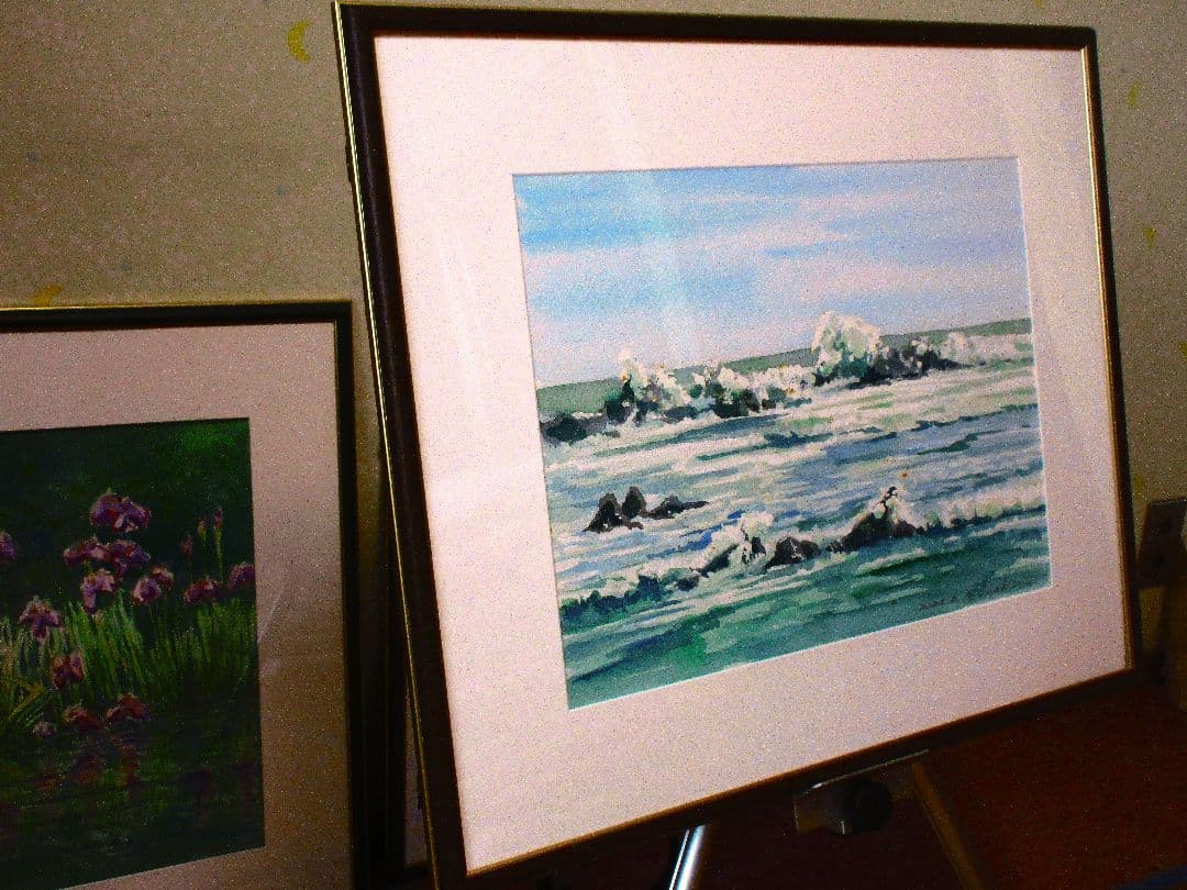 水彩画 荒海 額装済み