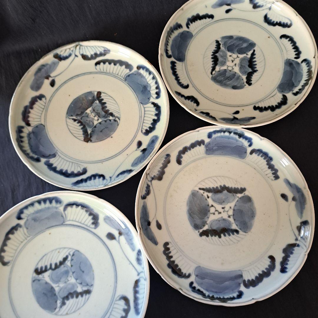 「江戸のお皿を食卓に！」 古伊万里染付皿(直径18cm ) 4客セット 骨董アン