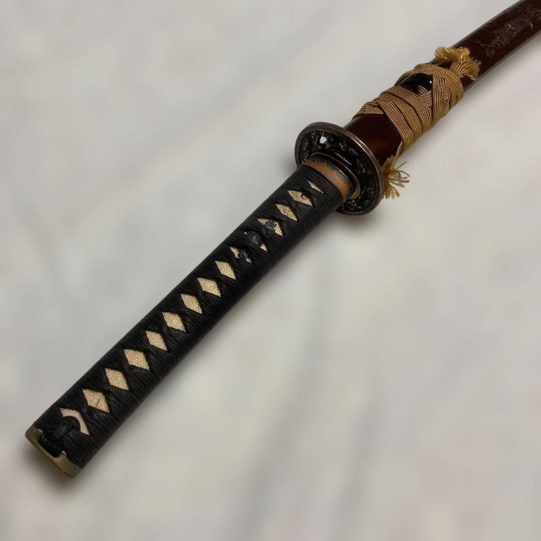 模造刀 濃緑柄 角松透し楕円鍔 茶鞘