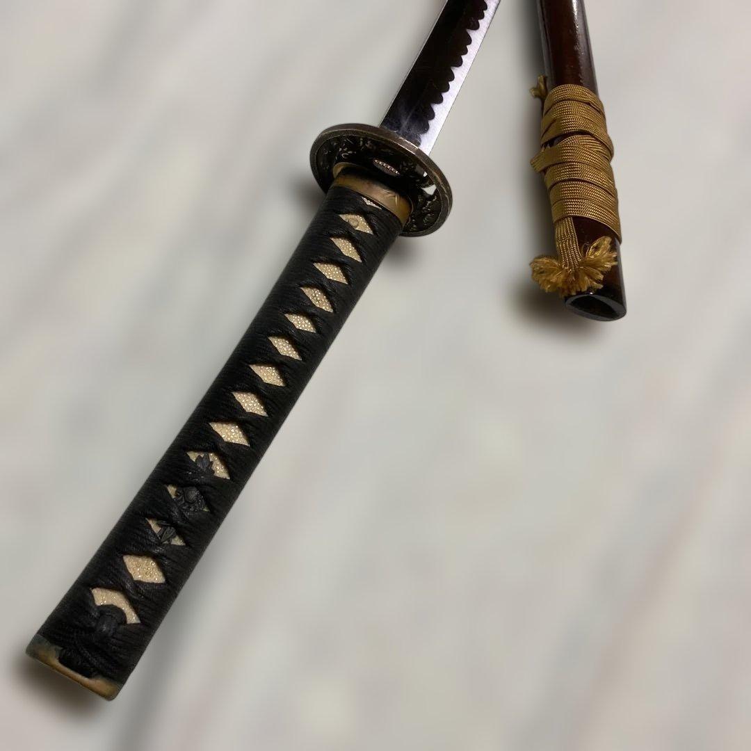 模造刀 濃緑柄 角松透し楕円鍔 茶鞘