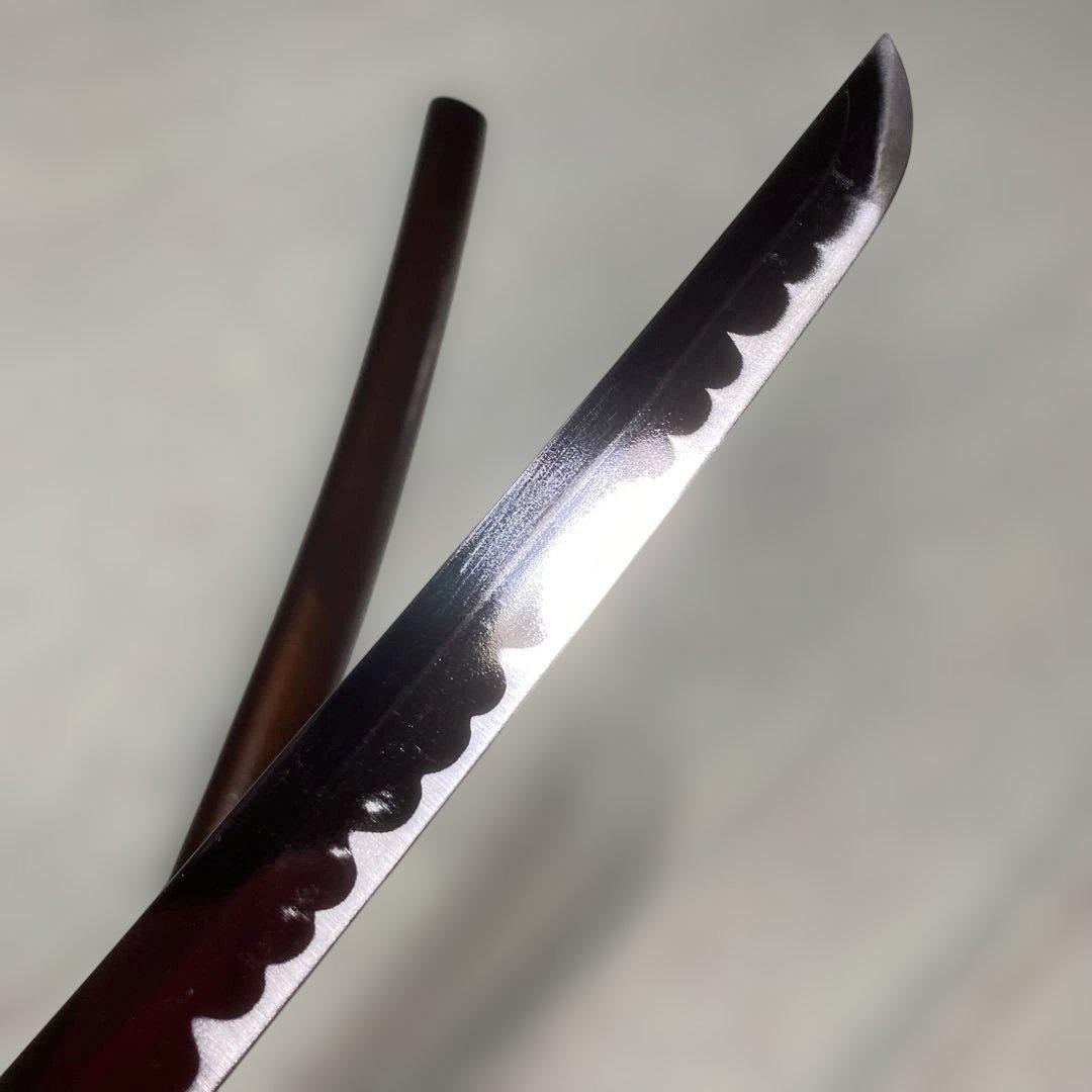 模造刀 濃緑柄 角松透し楕円鍔 茶鞘