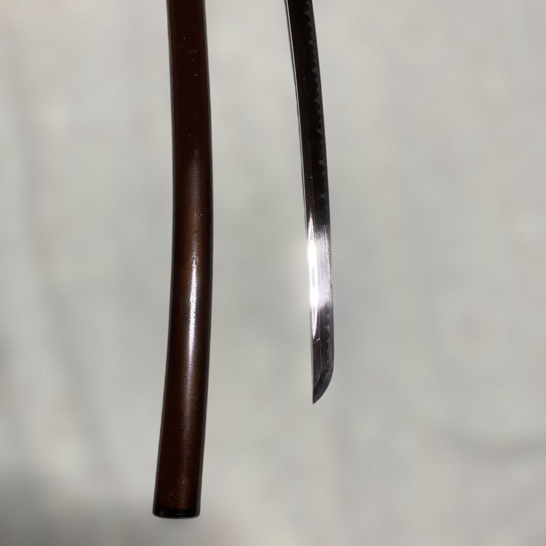 模造刀 濃緑柄 角松透し楕円鍔 茶鞘