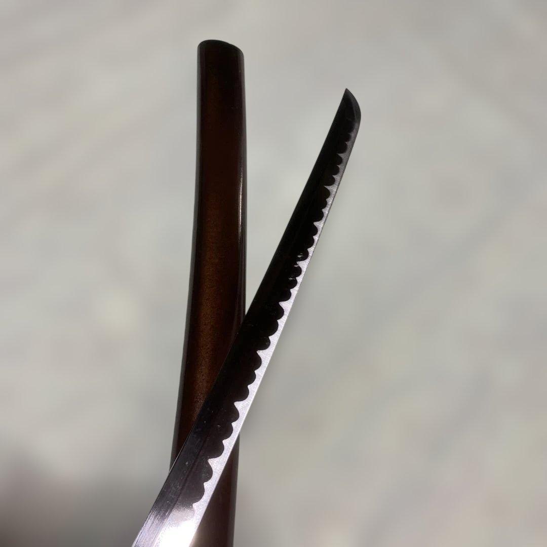 模造刀 濃緑柄 角松透し楕円鍔 茶鞘