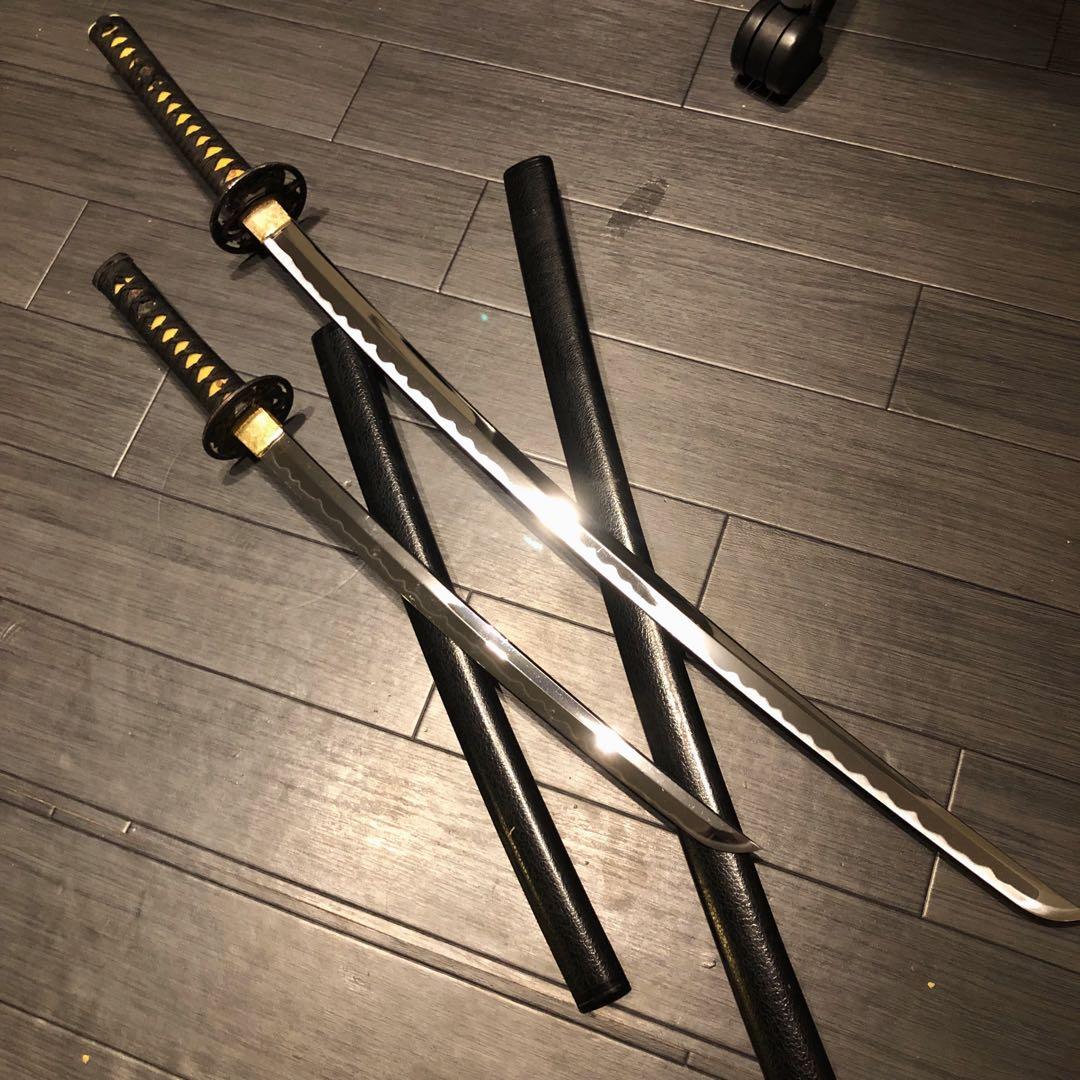 高級模造刀　居合刀　 2本セット　美術刀剣　太刀　脇差　大小セット　黒拵え