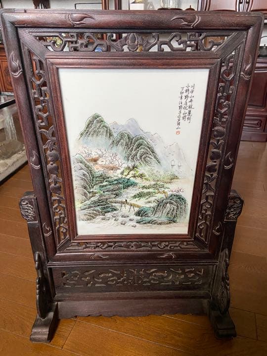 中国古美術　磁器板　瓷板画 民国　珠山八友　汪野亭　粉彩